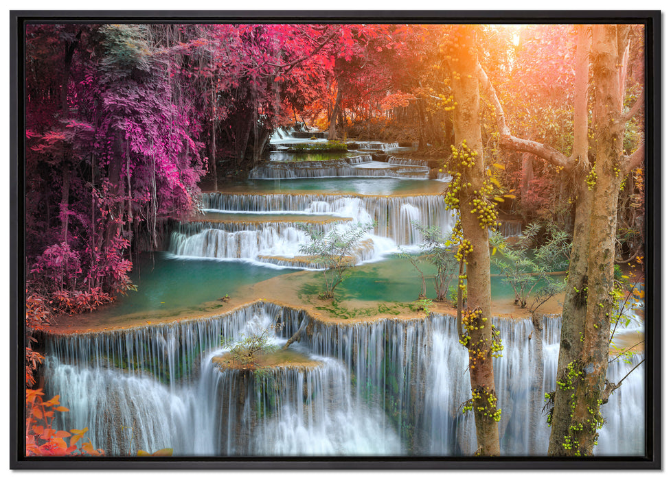 Wasserfall im Regenwald auf Leinwandbild gerahmt Größe 100x70