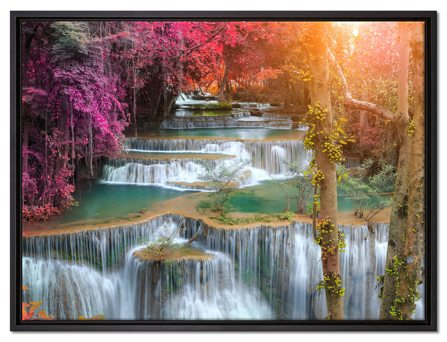 Wasserfall im Regenwald auf Leinwandbild gerahmt Größe 80x60
