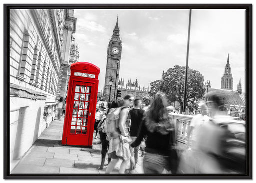 Typische Telefonzelle in London auf Leinwandbild gerahmt Größe 100x70