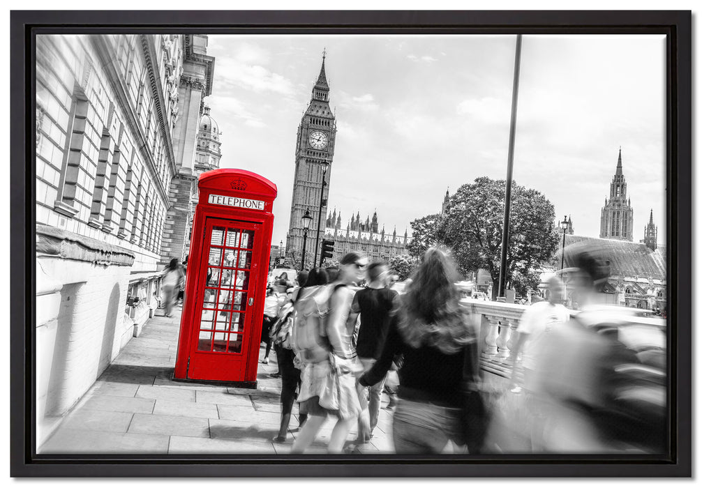 Typische Telefonzelle in London auf Leinwandbild gerahmt Größe 60x40