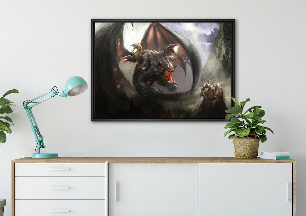 Drachen mit Schlangen auf Leinwandbild gerahmt verschiedene Größen im Wohnzimmer