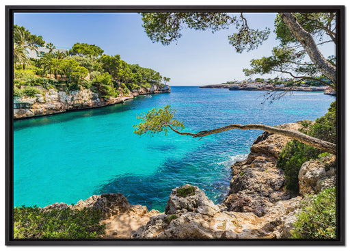Mallorca Bay Cove auf Leinwandbild gerahmt Größe 100x70