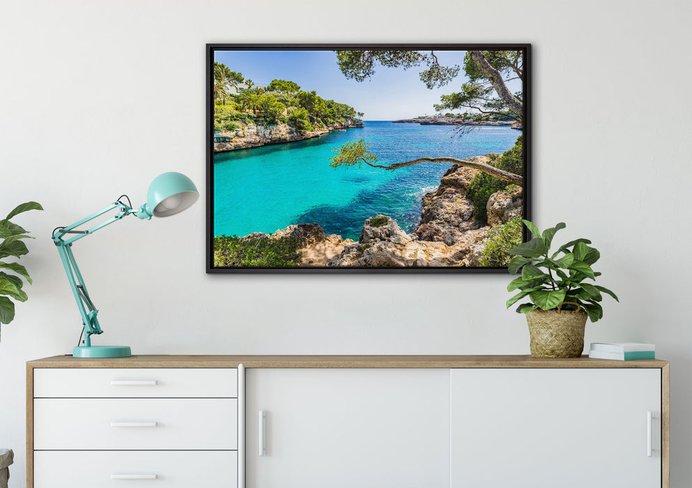 Mallorca Bay Cove auf Leinwandbild gerahmt verschiedene Größen im Wohnzimmer