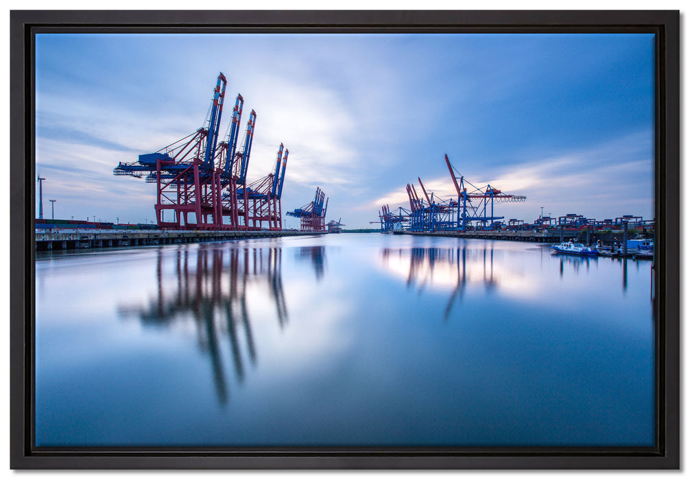 Hafen im Abendschein auf Leinwandbild gerahmt Größe 60x40