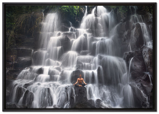 Yoga am Wasserfall in Bali auf Leinwandbild gerahmt Größe 100x70