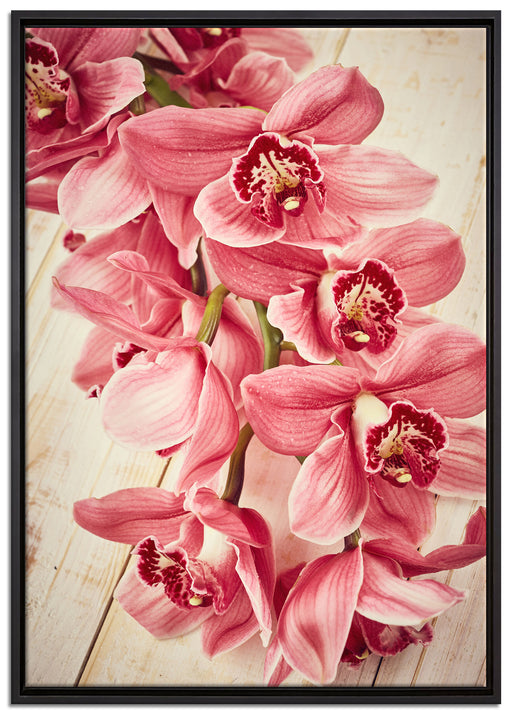Rosane Orchideenblüten auf Leinwandbild gerahmt Größe 100x70