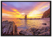 Küstenlinie mit Sonnenuntergang auf Leinwandbild gerahmt Größe 100x70
