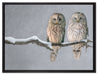 Zwei Eulen in Winterlandschaft auf Leinwandbild gerahmt Größe 80x60