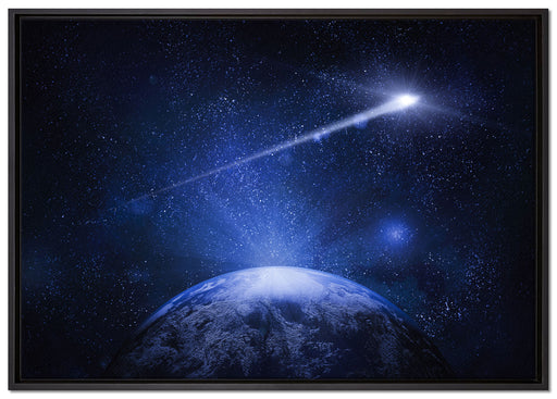 Sternschnuppe fliegt über die Erde auf Leinwandbild gerahmt Größe 100x70