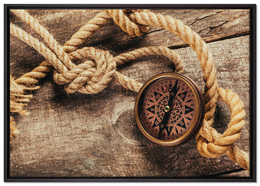 Schiffseil und Kompass auf Leinwandbild gerahmt Größe 100x70