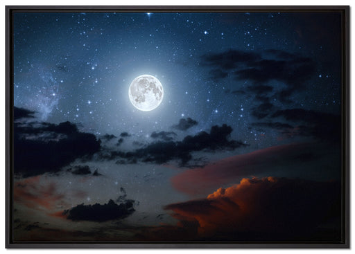 Leuchtender Mond am Nachthimmel auf Leinwandbild gerahmt Größe 100x70