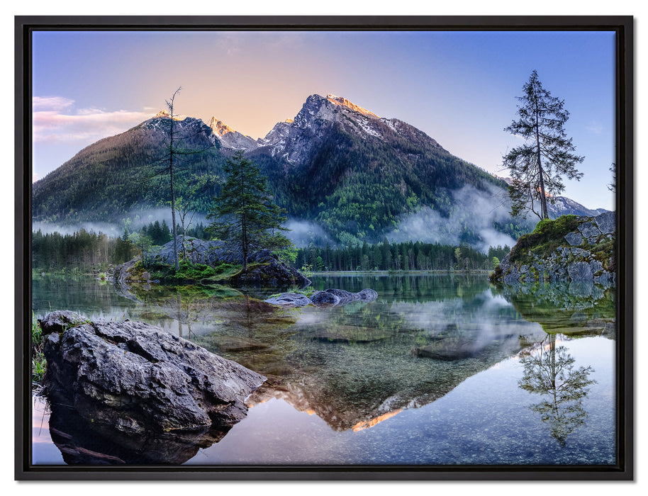 Sonnenaufgang am Hintersee auf Leinwandbild gerahmt Größe 80x60