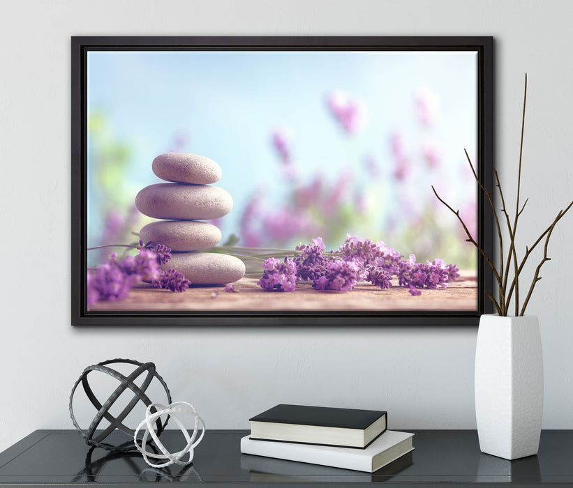 Lavendel Spa-Stillleben auf Leinwandbild gerahmt mit Kirschblüten