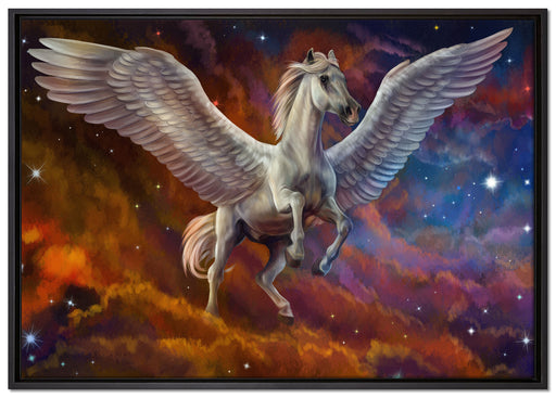 Weißer Pegasus mit Engelsflügel auf Leinwandbild gerahmt Größe 100x70