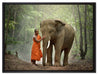 wunderschöner Elefant mit Mönch auf Leinwandbild gerahmt Größe 80x60