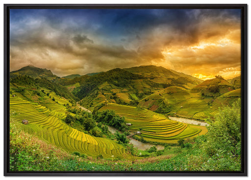 eine Berg Farm in Asien auf Leinwandbild gerahmt Größe 100x70