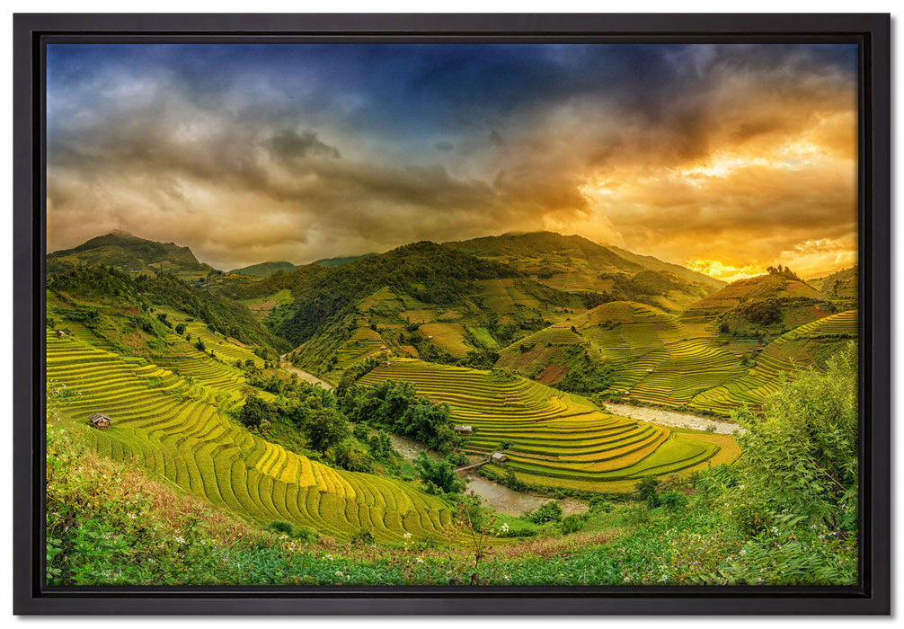 eine Berg Farm in Asien auf Leinwandbild gerahmt Größe 60x40