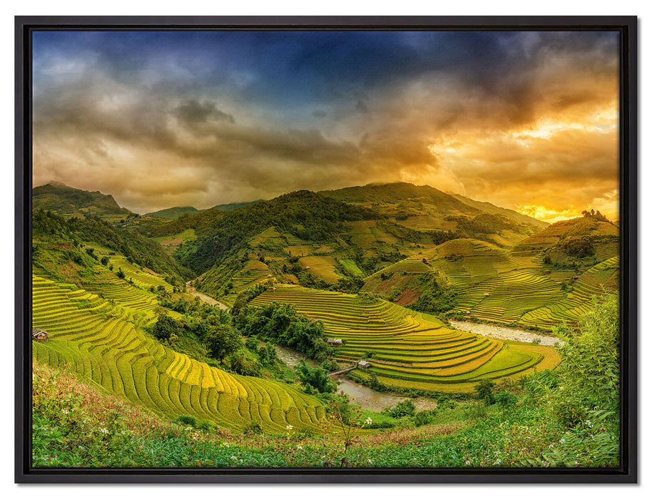 eine Berg Farm in Asien auf Leinwandbild gerahmt Größe 80x60