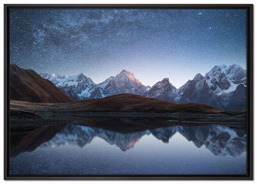 Sternenhimmel über dem Gebirge auf Leinwandbild gerahmt Größe 100x70