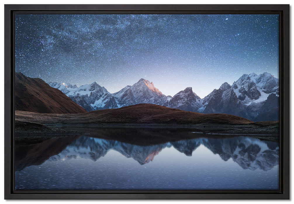 Sternenhimmel über dem Gebirge auf Leinwandbild gerahmt Größe 60x40