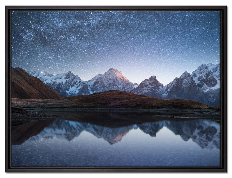 Sternenhimmel über dem Gebirge auf Leinwandbild gerahmt Größe 80x60