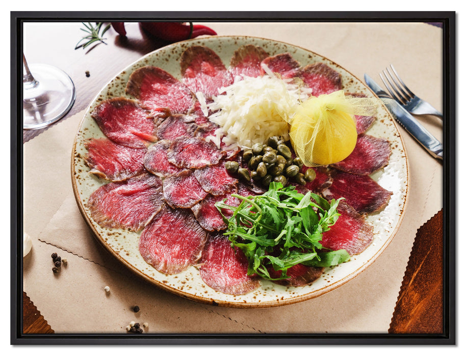 appetitliches Carpaccio auf Leinwandbild gerahmt Größe 80x60
