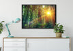 Wald bei Sonnenlicht auf Leinwandbild gerahmt verschiedene Größen im Wohnzimmer