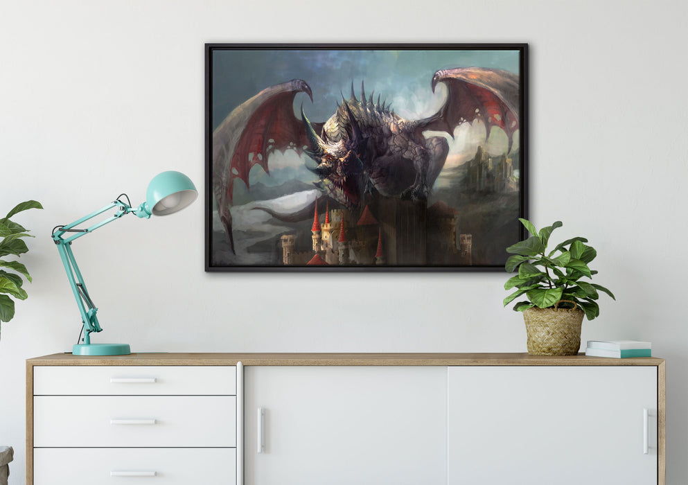 der Drache auf der Festung auf Leinwandbild gerahmt verschiedene Größen im Wohnzimmer