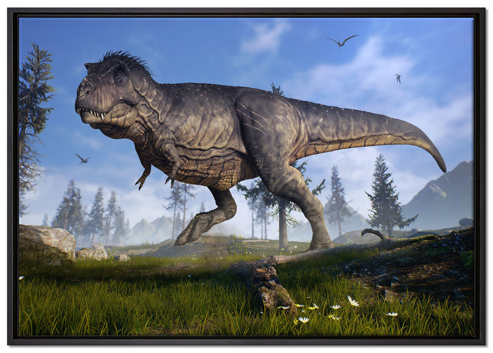 T-Rex Dinosaurier in der Natur auf Leinwandbild gerahmt Größe 100x70
