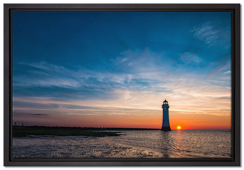 Leuchtturm im Sonnenuntergang auf Leinwandbild gerahmt Größe 60x40