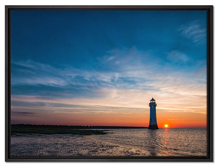 Leuchtturm im Sonnenuntergang auf Leinwandbild gerahmt Größe 80x60