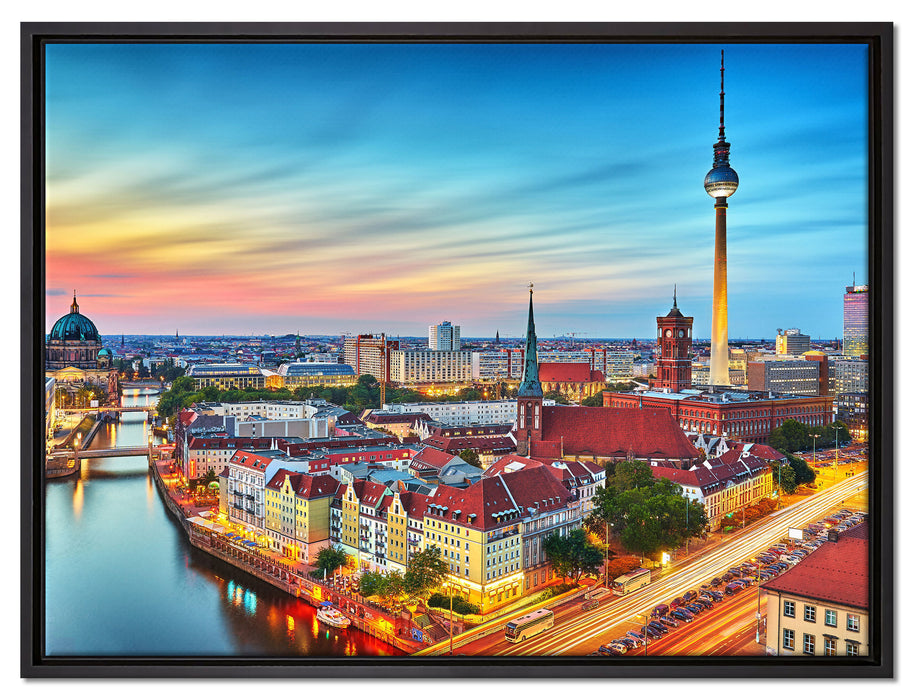 Berlin City Panorama auf Leinwandbild gerahmt Größe 80x60