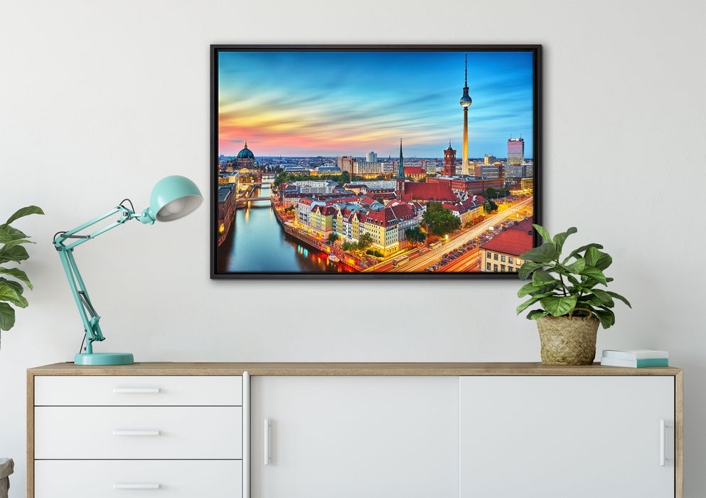 Berlin City Panorama auf Leinwandbild gerahmt verschiedene Größen im Wohnzimmer