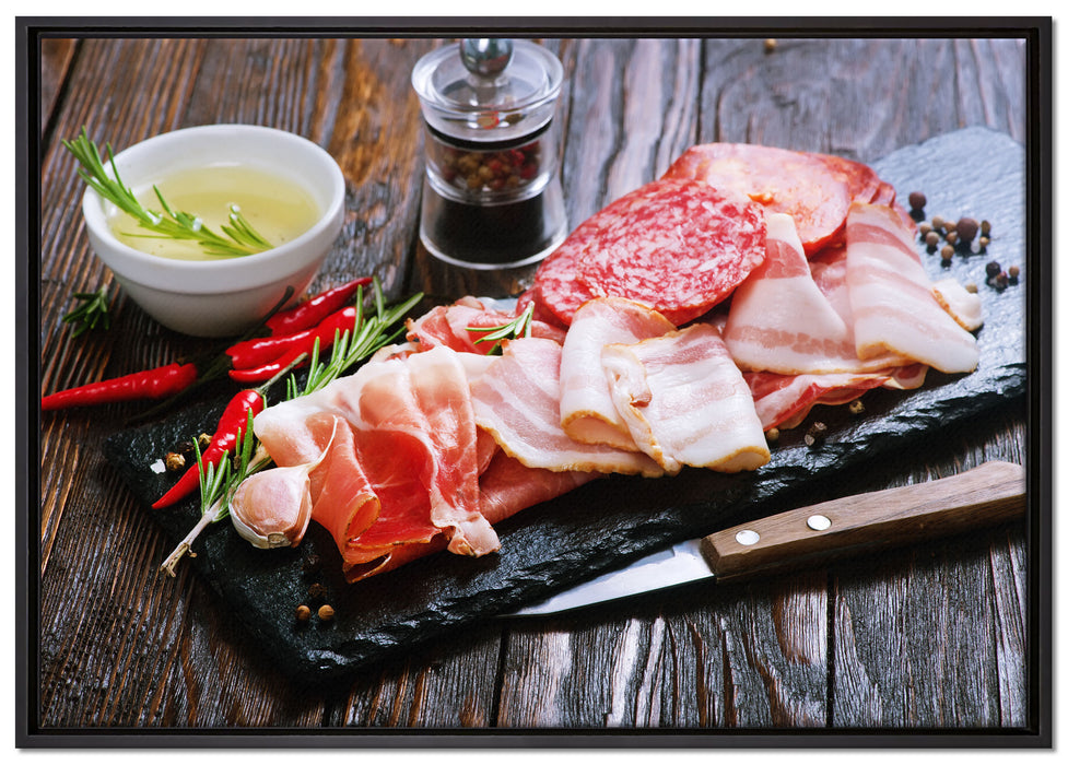 Antipasti Wurstsorten auf Leinwandbild gerahmt Größe 100x70