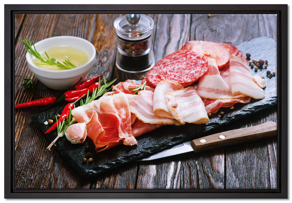 Antipasti Wurstsorten auf Leinwandbild gerahmt Größe 60x40