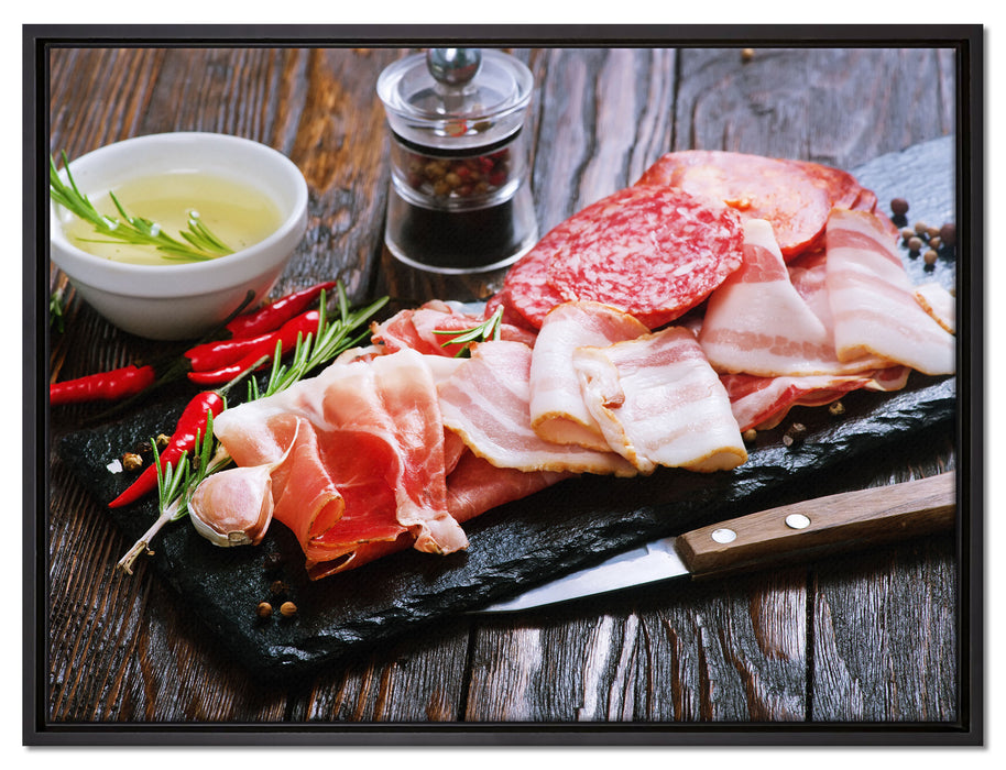 Antipasti Wurstsorten auf Leinwandbild gerahmt Größe 80x60
