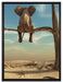 Elefant auf einem Ast in der Wüste auf Leinwandbild gerahmt Größe 80x60