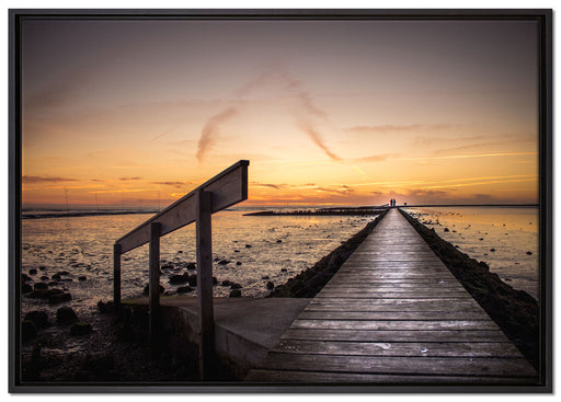 langer Steg an der Nordsee auf Leinwandbild gerahmt Größe 100x70