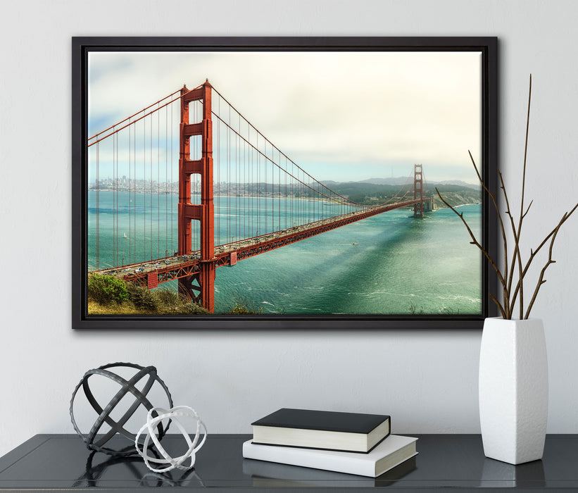 Golden Gate Bridge auf Leinwandbild gerahmt mit Kirschblüten