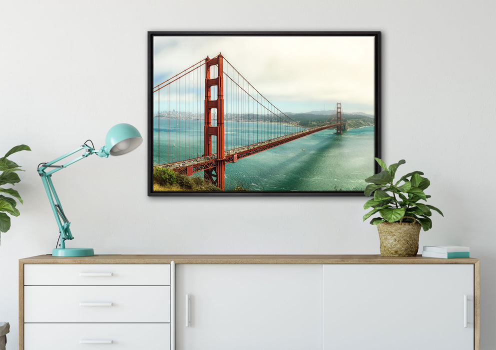 Golden Gate Bridge auf Leinwandbild gerahmt verschiedene Größen im Wohnzimmer