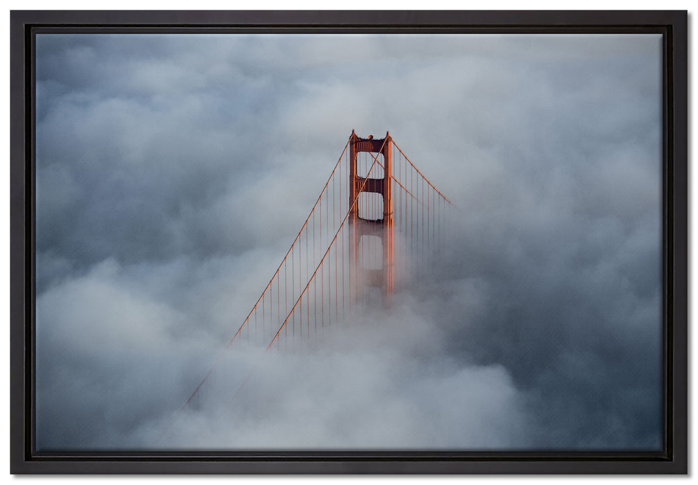 Golden Gate Bridge über den Wolken auf Leinwandbild gerahmt Größe 60x40