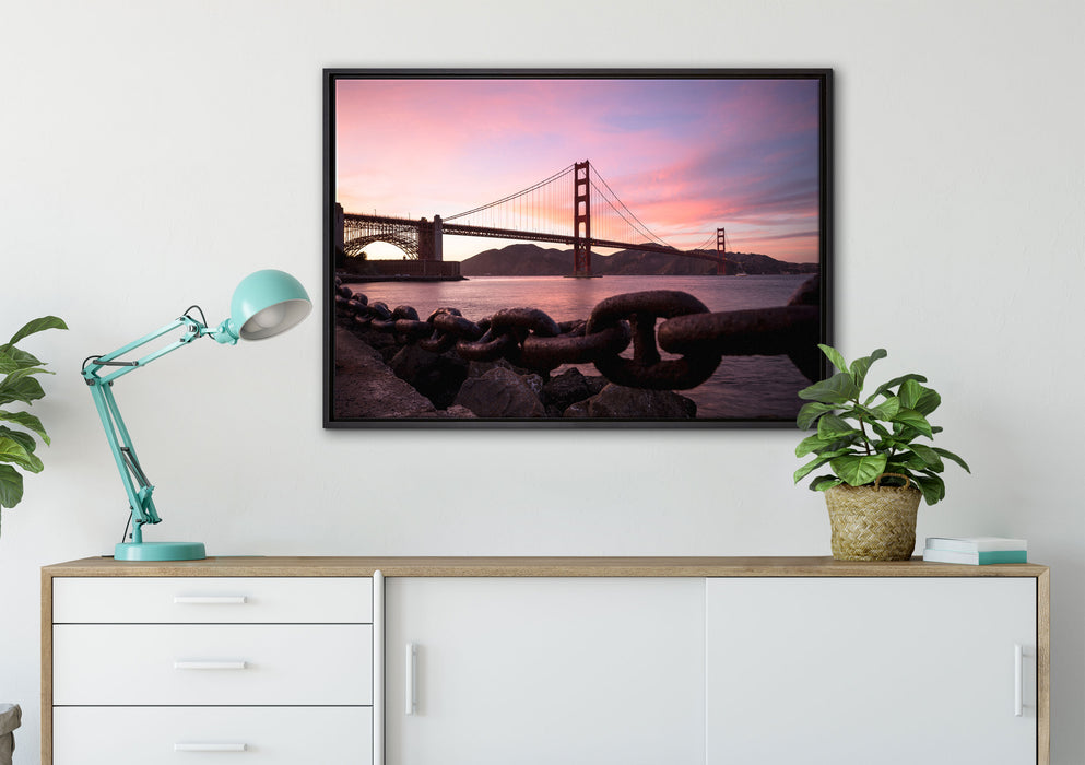 Golden Gate Bridge auf Leinwandbild gerahmt verschiedene Größen im Wohnzimmer