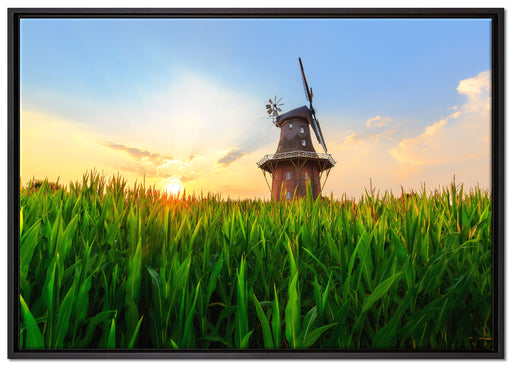 schöne Windmühle auf dem Feld auf Leinwandbild gerahmt Größe 100x70