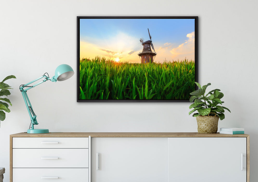 schöne Windmühle auf dem Feld auf Leinwandbild gerahmt verschiedene Größen im Wohnzimmer