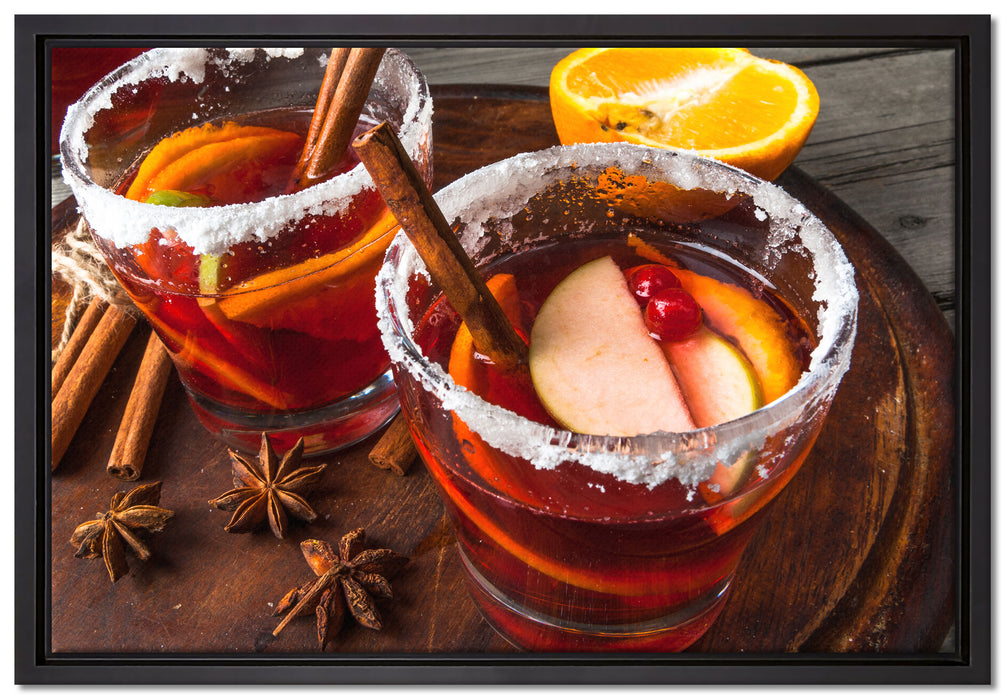 eine winterliche Bowle auf Leinwandbild gerahmt Größe 60x40