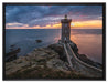 Leuchtturm im Sonnenuntergang auf Leinwandbild gerahmt Größe 80x60