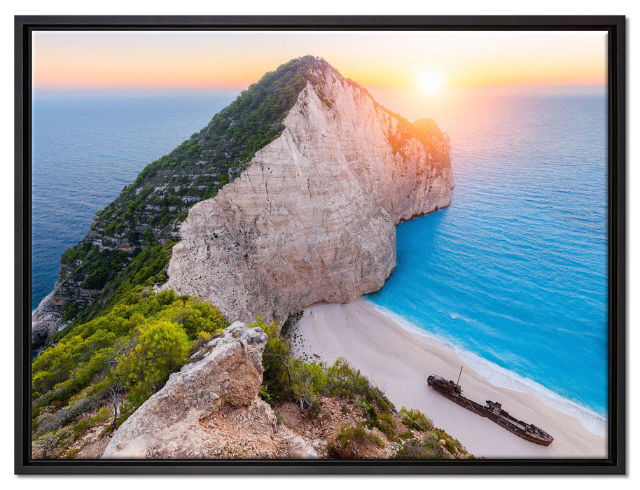 Nagio Strand im Sonnenuntergang auf Leinwandbild gerahmt Größe 80x60