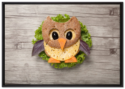 das lustige Eulen Sandwich auf Leinwandbild gerahmt Größe 100x70