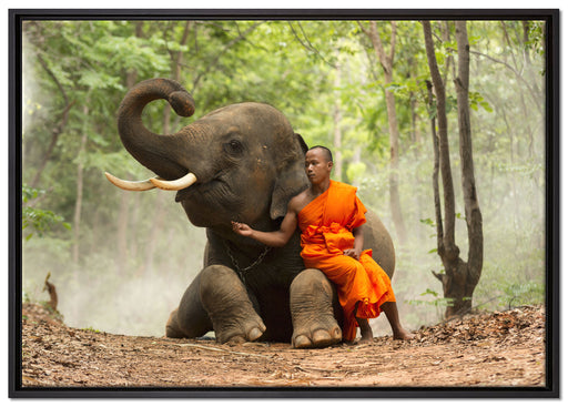 Mönch Elefanten Wald auf Leinwandbild gerahmt Größe 100x70