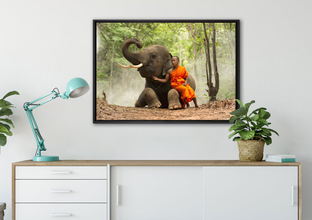 Mönch Elefanten Wald auf Leinwandbild gerahmt verschiedene Größen im Wohnzimmer
